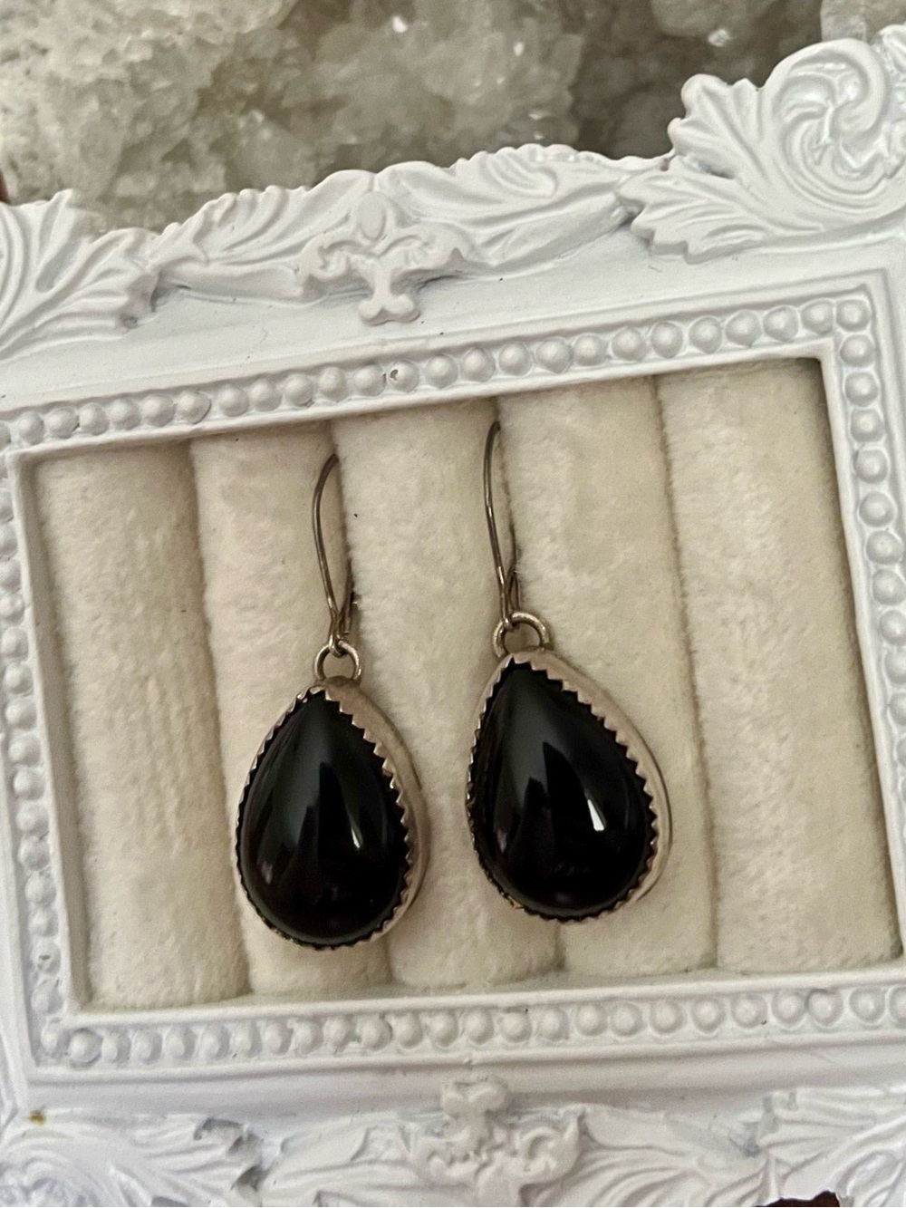 Early Navajo Julia Martinez  Teardrop Black Onyx Stones Set in 925 Silver Bezel